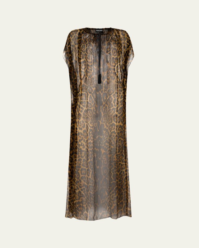 Leopard Print Sheer Kaftan